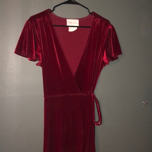 Sold: Red velvet wrap dress - Picture 3 of 5